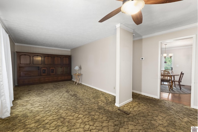 1158 State Route 295, Marion, KY 42064 - spare room with carpet floors, a chandelier, ceiling fan, baseboards, and ornamental molding
