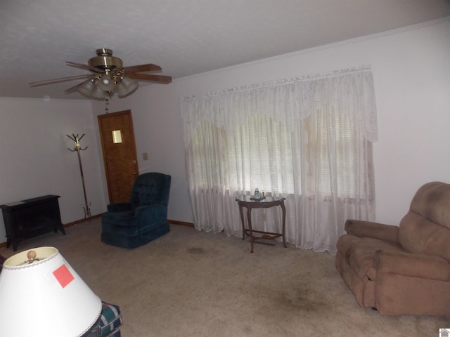 528 Elm, Clinton, KY 42031 - carpeted living room featuring a ceiling fan and a wood stove