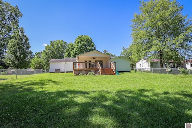 157 Calvert Dr, Paducah, KY 42003 - back of property featuring ceiling fan and a wooden deck