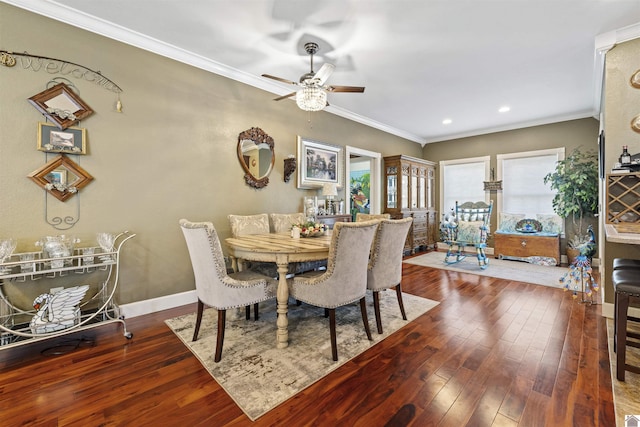 124 Hughes Rd, Benton, KY 42025 - dining area with a ceiling fan, hardwood / wood-style floors, crown molding, baseboards, and recessed lighting
