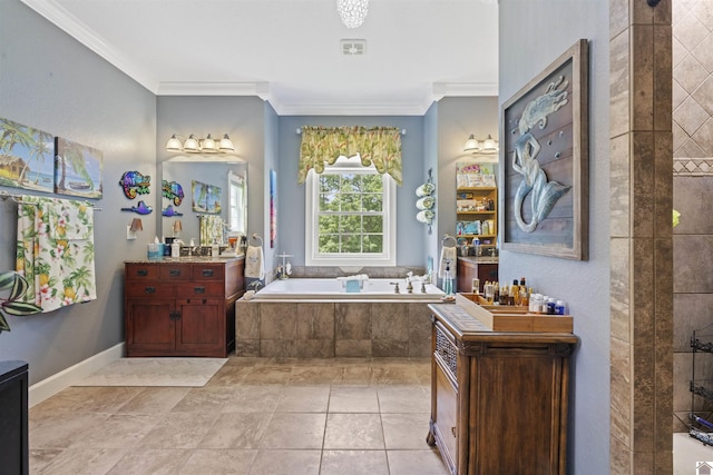 124 Hughes Rd, Benton, KY 42025 - full bath with ornamental molding, a garden tub, vanity, and tiled shower