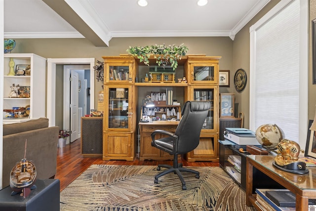 124 Hughes Rd, Benton, KY 42025 - office space featuring crown molding, wood finished floors, and recessed lighting