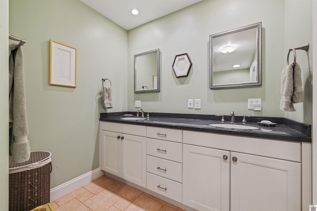 3011 Little Bear Hwy, Gilbertsville, KY 42044 - bathroom featuring double vanity, baseboards, tile patterned flooring, and recessed lighting