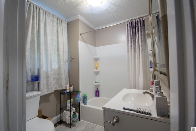 1641 Harrison, Paducah, KY 42001 - full bath featuring shower / tub combo, vanity, toilet, crown molding, and a textured ceiling