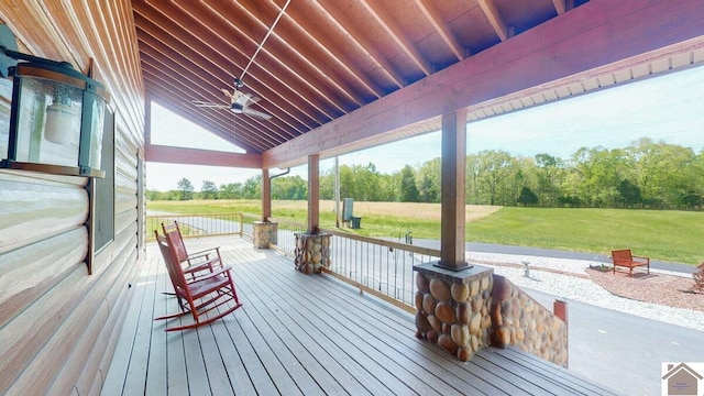 3210 Douglas Rd, Murray, KY 42071 - wooden porch featuring ceiling fan and a lawn