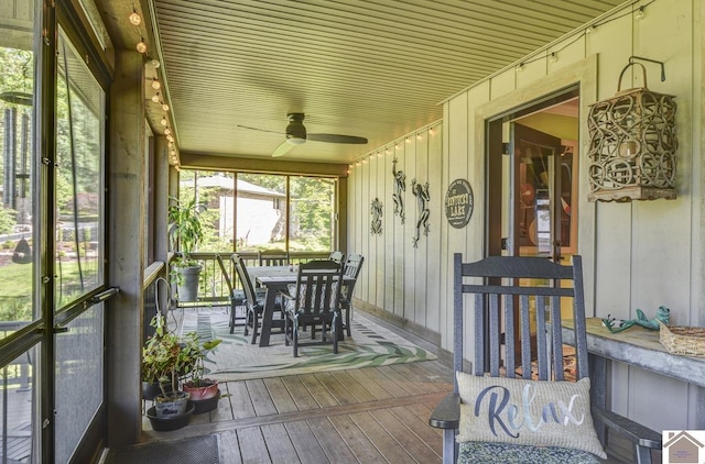 114 Shadyside Ln, Gilbertsville, KY 42044 - sunroom featuring outdoor dining space and a ceiling fan