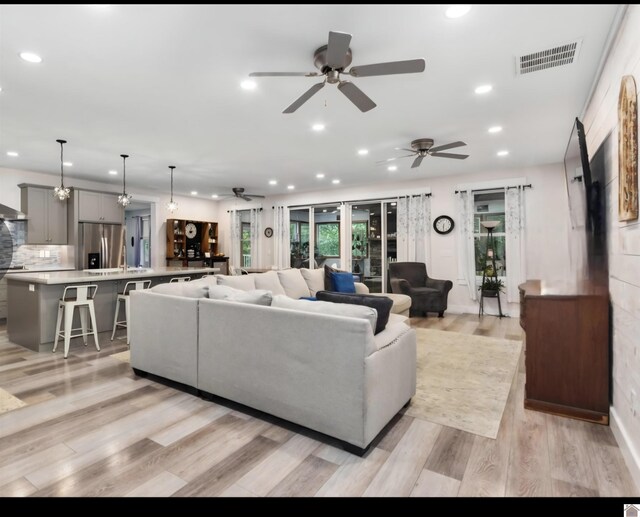 34 Navajo Ct, Cadiz, KY 42211 - living room with ceiling fan, recessed lighting, and light wood-style flooring