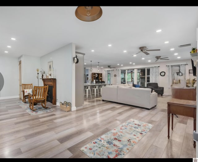 34 Navajo Ct, Cadiz, KY 42211 - living area with recessed lighting, a ceiling fan, light wood finished floors, and baseboards