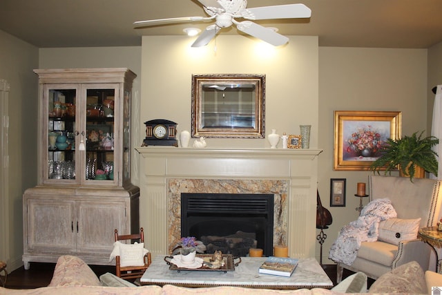 395 Wildcat Trce, Paducah, KY 42003 - living room featuring a ceiling fan and a fireplace