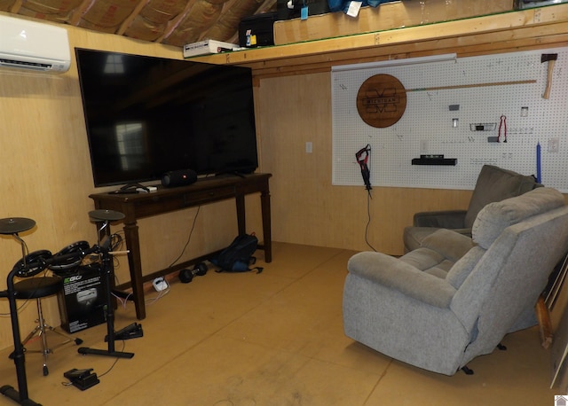 145 Stonecreek Pl, Paducah, KY 42003 - living room with a wall mounted air conditioner and wooden walls