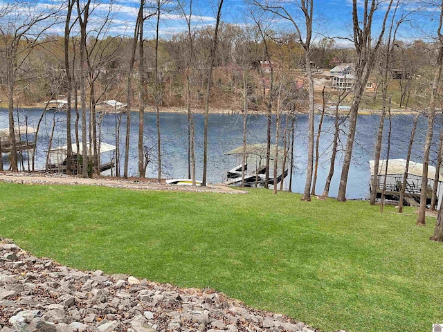 695 Bayshore, Cadiz, KY 42211 - view of green lawn featuring a water view and a dock