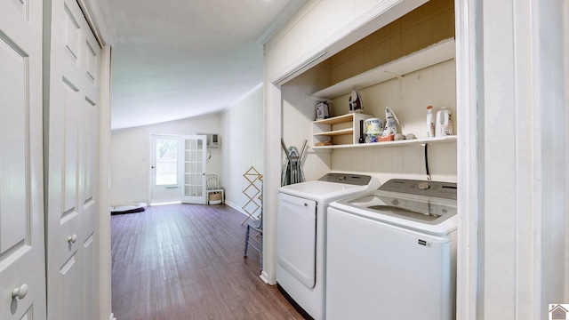 1916 Monroe St, Paducah, KY 42001 - laundry room featuring washer and dryer, dark wood finished floors, and baseboards