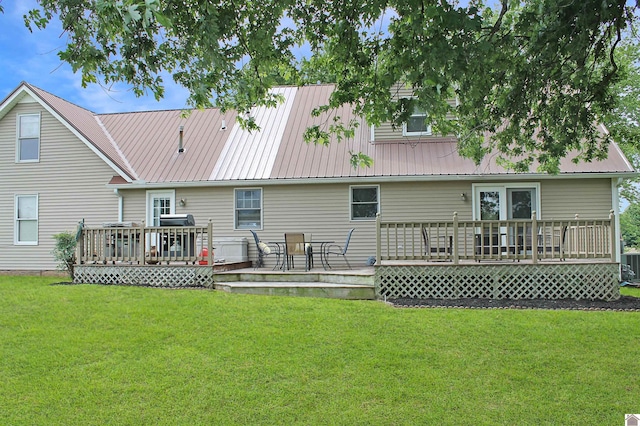 756 Utterback, Murray, KY 42071 - rear view of property with a wooden deck, a yard, and metal roof