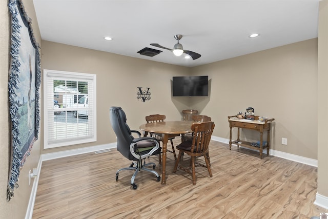 99 Jacey Blake Dr, Calvert City, KY 42029 - office area with light wood-style flooring, a ceiling fan, recessed lighting, and baseboards