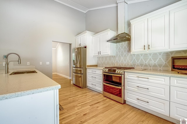 54 Grove Ln, Murray, KY 42071 - kitchen with a sink, appliances with stainless steel finishes, light wood finished floors, ornamental molding, and white cabinets
