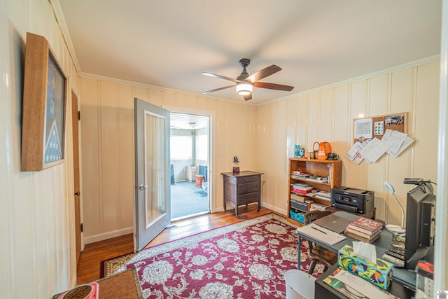 650 Cypress Cir, Calvert City, KY 42029 - office space featuring ornamental molding, wood finished floors, and a ceiling fan