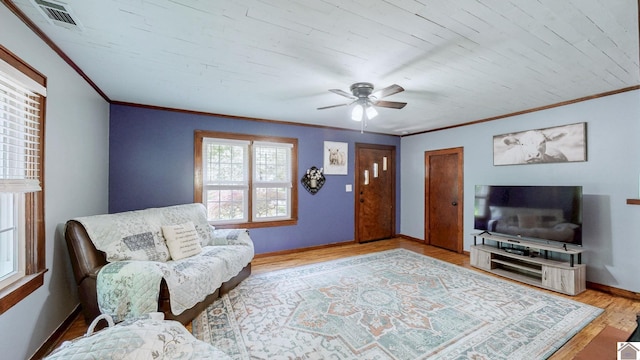 705 Story Ave, Murray, KY 42071 - living area featuring crown molding, wood finished floors, ceiling fan, and baseboards