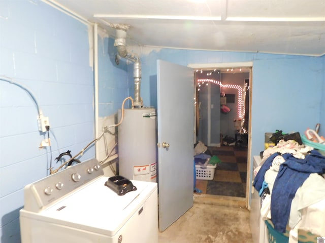 2837 Tennessee, Paducah, KY 42003 - laundry room with washer / dryer, gas water heater, and concrete block wall