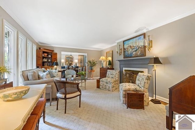 203 Golf Club Ln, Mayfield, KY 42066 - living room featuring ornamental molding, a fireplace, and baseboards
