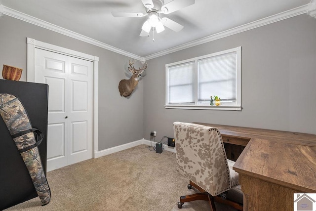 1667 Irvin Cobb Rd, Murray, KY 42071 - office featuring carpet, crown molding, a ceiling fan, and baseboards