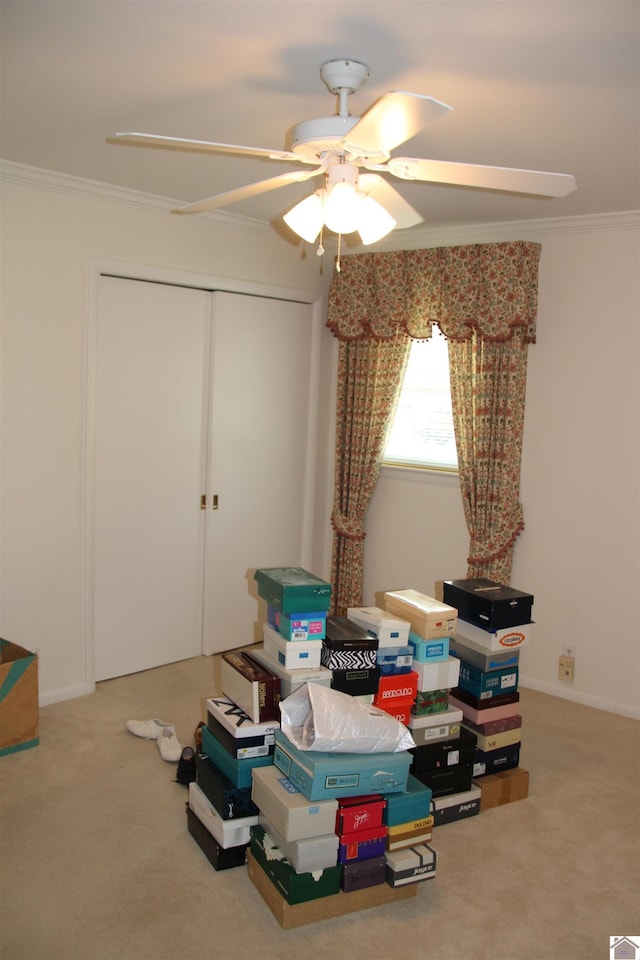 156 Albany, Paducah, KY 42003 - carpeted bedroom featuring crown molding, a closet, and ceiling fan