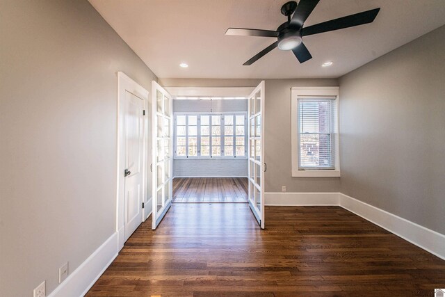 620 Madison St, Paducah, KY 42001 - unfurnished bedroom with french doors, dark wood-style flooring, baseboards, and recessed lighting