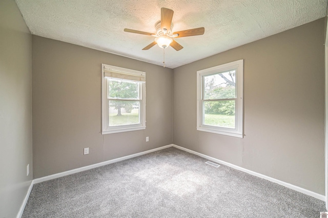 9740 Crotzer Rd, West Paducah, KY 42086 - carpeted spare room featuring plenty of natural light, a textured ceiling, a ceiling fan, and baseboards