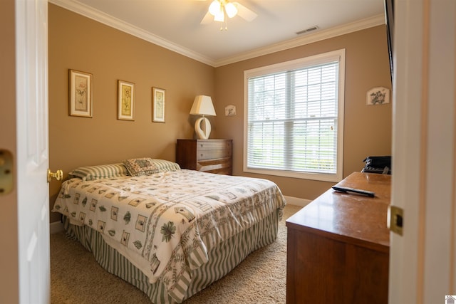 2492 Lakewood Dr, Paducah, KY 42003 - bedroom featuring light colored carpet, baseboards, crown molding, and a ceiling fan
