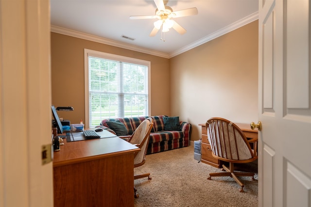 2492 Lakewood Dr, Paducah, KY 42003 - carpeted office with crown molding and a ceiling fan