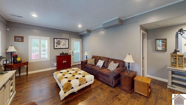 144 Canton Heights 2 Cir, Cadiz, KY 42211 - living area featuring dark wood finished floors, recessed lighting, baseboards, and ornamental molding