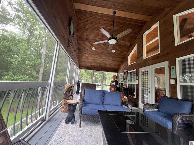 144 Canton Heights 2 Cir, Cadiz, KY 42211 - sunroom / solarium with an outdoor living space, a ceiling fan, vaulted ceiling, and french doors