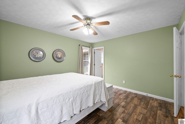 332 Meadowbrook, Cadiz, KY 42211 - bedroom with baseboards, dark wood-style floors, ceiling fan, and a textured ceiling