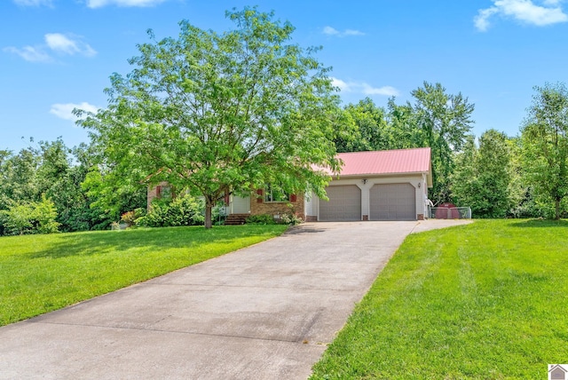 332 Meadowbrook, Cadiz, KY 42211 - view of front of property with an attached garage, a front lawn, driveway, and metal roof