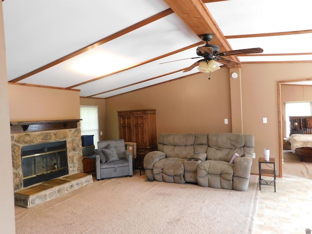 920 State Route 506, Marion, KY 42064 - carpeted living area featuring lofted ceiling, ceiling fan, and a fireplace