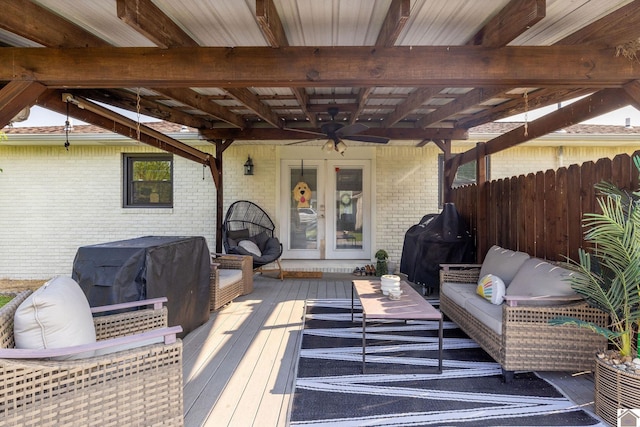 2145 Blankenship, Paducah, KY 42003 - deck with a ceiling fan, an outdoor hangout area, french doors, and grilling area