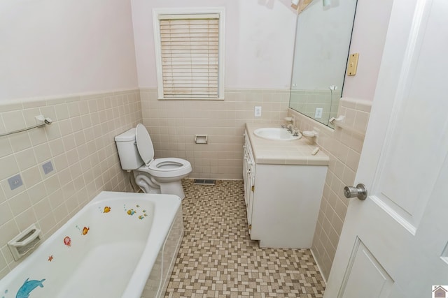 200 Millbrooke Dr, Hopkinsville, KY 42240 - full bathroom featuring a bath, tile walls, vanity, wainscoting, and tile patterned floors