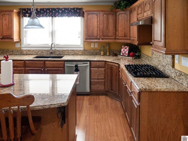 2488 Cypress Trl, New Concord, KY 42076 - kitchen with stainless steel dishwasher, black gas cooktop, under cabinet range hood, and healthy amount of natural light