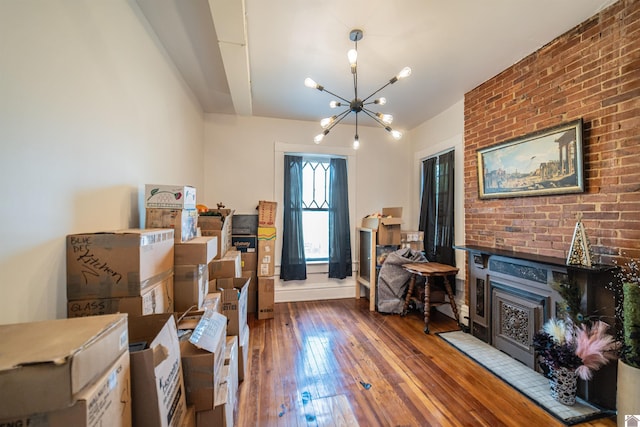 326 N 9th, Paducah, KY 42001 - interior space featuring a chandelier, wood-type flooring, and a fireplace