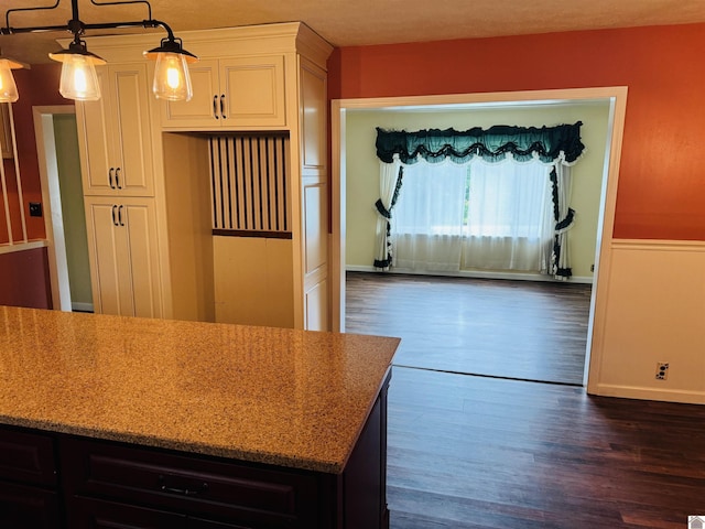 111 Cherry Grove Dr, Benton, KY 42025 - kitchen featuring light stone counters, dark wood-type flooring, white cabinets, and pendant lighting