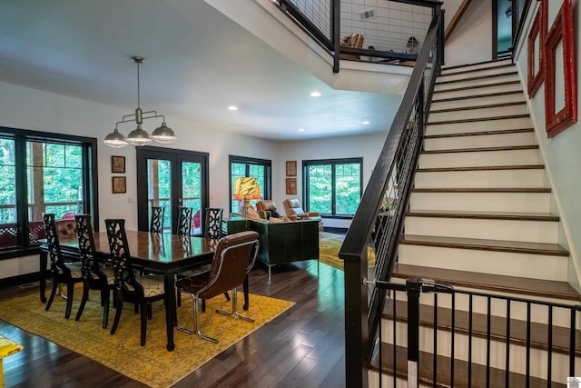 3431 Irvin Cobb Rd, Murray, KY 42071 - dining area with french doors, stairway, dark wood-type flooring, and recessed lighting