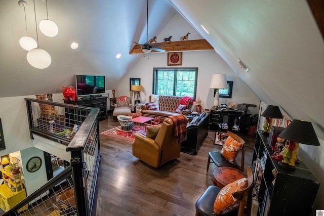3431 Irvin Cobb Rd, Murray, KY 42071 - living area featuring vaulted ceiling, wood finished floors, and a ceiling fan