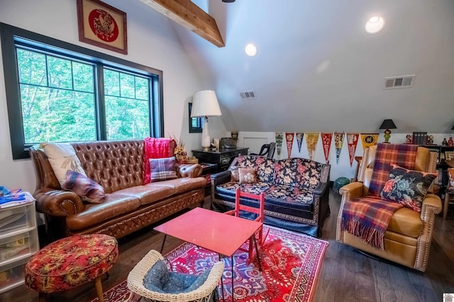 3431 Irvin Cobb Rd, Murray, KY 42071 - living room with vaulted ceiling, wood finished floors, and recessed lighting
