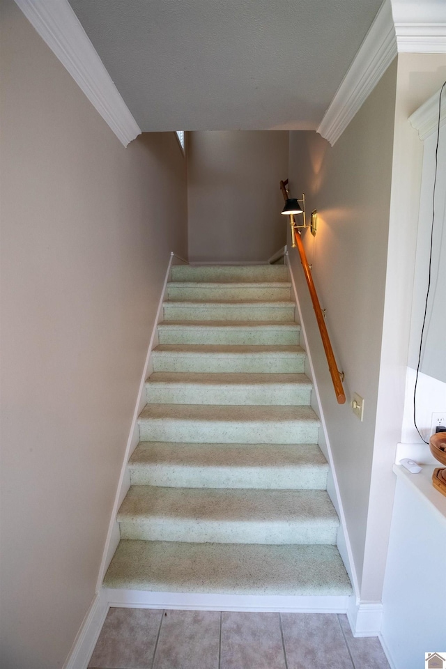 129 Wayne Cir, New Concord, KY 42076 - stairway with ornamental molding, carpet, and tile patterned flooring