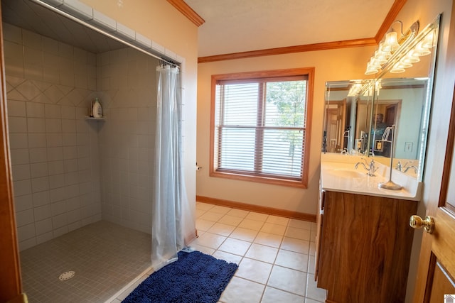 129 Wayne Cir, New Concord, KY 42076 - bathroom featuring ornamental molding, tile patterned floors, vanity, and a tile shower