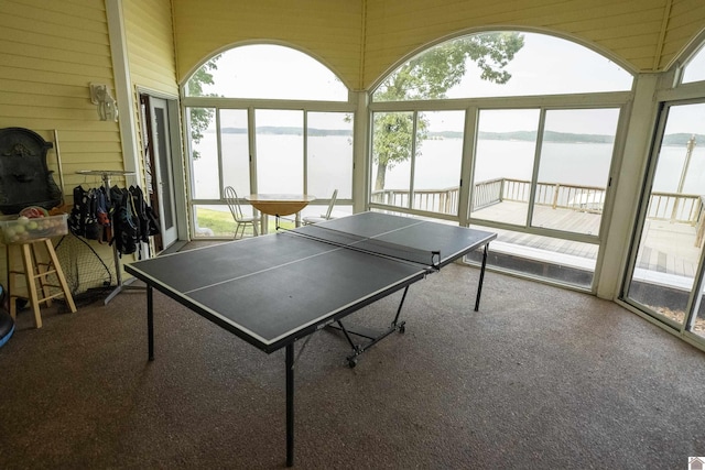 129 Wayne Cir, New Concord, KY 42076 - recreation room featuring a water view, healthy amount of natural light, and carpet floors