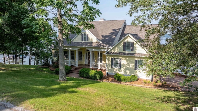 129 Wayne Cir, New Concord, KY 42076 - view of front of home with covered porch, a front lawn, and a shingled roof