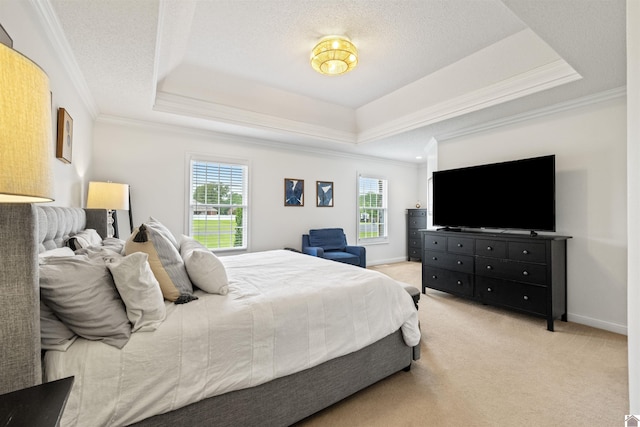 130 Camden Way, Paducah, KY 42001 - bedroom with crown molding, a tray ceiling, light colored carpet, and a textured ceiling