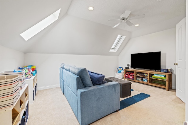 130 Camden Way, Paducah, KY 42001 - carpeted living area featuring a skylight, lofted ceiling, ceiling fan, and recessed lighting