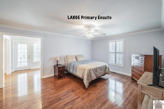 1530 Holt Rd, Paducah, KY 42001 - bedroom with wood finished floors, crown molding, and a ceiling fan