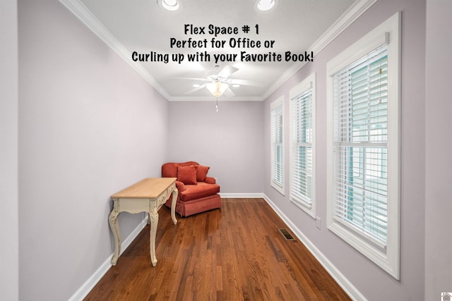 1530 Holt Rd, Paducah, KY 42001 - living area featuring ornamental molding, a ceiling fan, wood finished floors, and recessed lighting